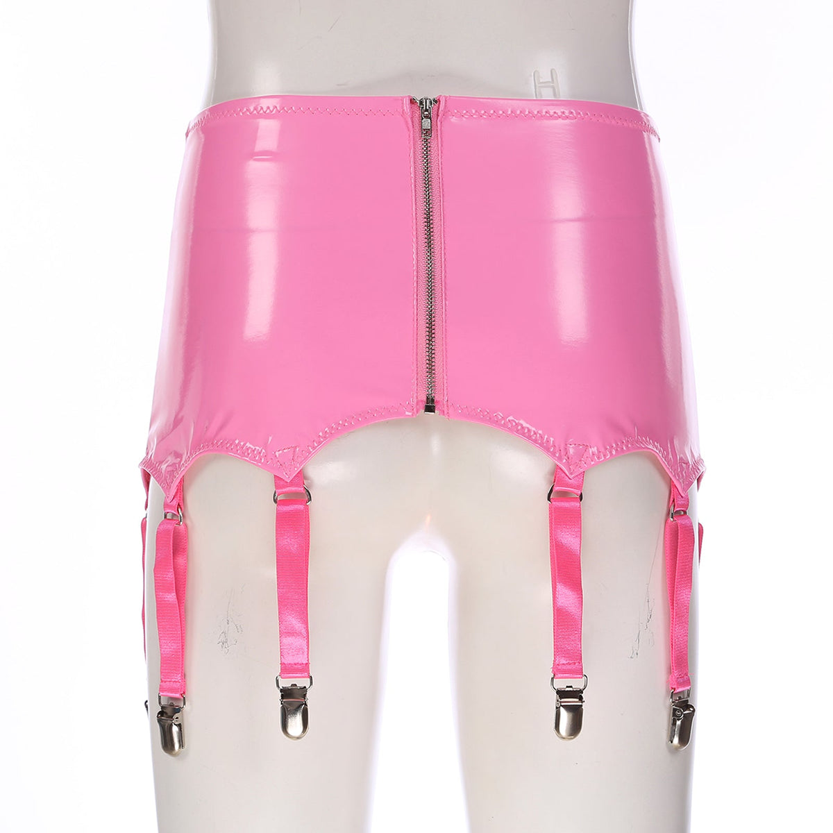 Womens Garters Latex Skirts Ladies Suspender Belt Wet Look Patent Leather Mini Skirts Garters with Metal Clips Clubwear Costume