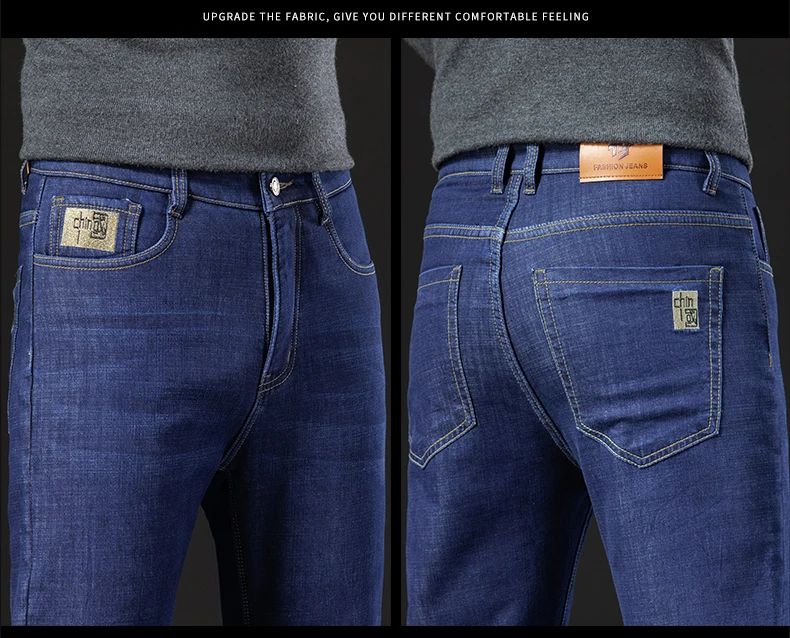 2025 New Classic Men's Business Casual Velvet Jeans Winter Chinese Embroidery Straight Loose Warm Thick Pants