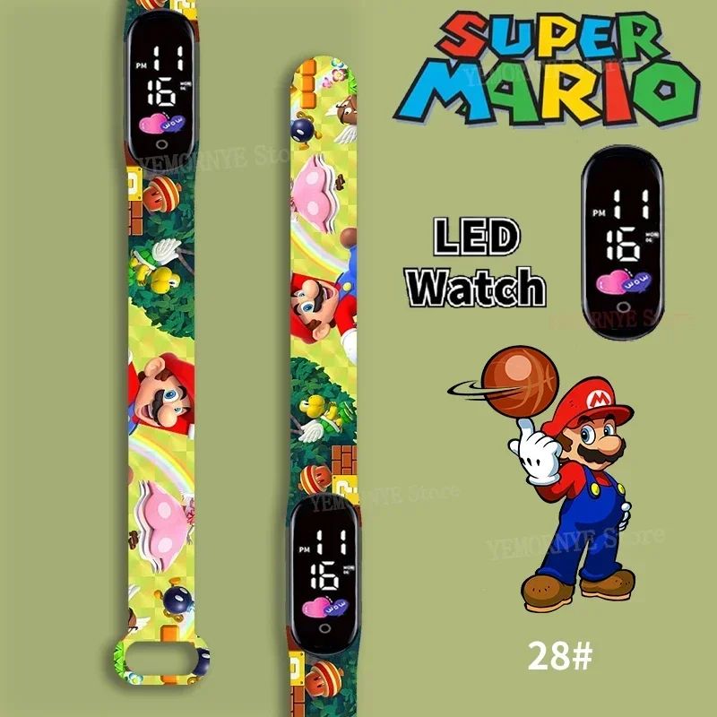 Mario Bros Children's Watches Action Figures Luigi Princess Peach Yoshi Bowser kids Sport Wristband Waterproof Digital Watch Toy