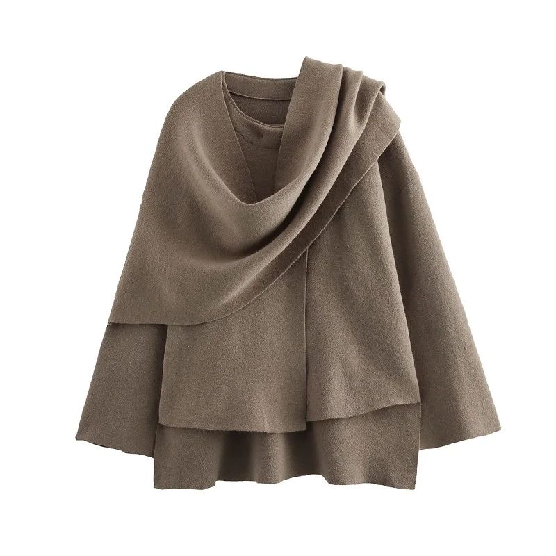 Elegant Coat Women Scarf Collar Long Sleeve Button Irregular Jackets European and American Style Streetwear Casual Outerwear