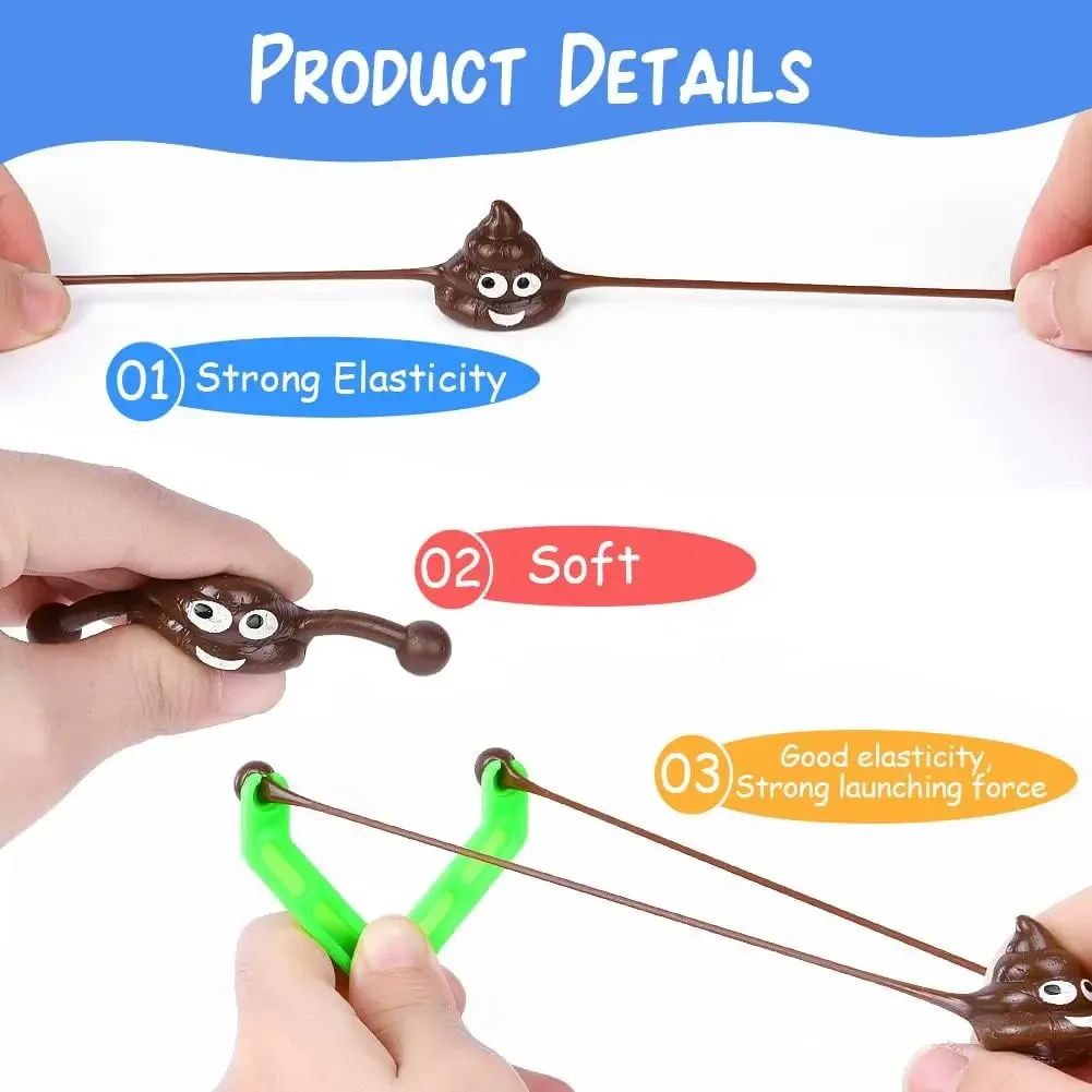 12pcs Poop Slingshot Toy Mini Rubber Slingshot Flying Poop Toys Smiling Stretchy Toy Stress Relief Toy Gift for Kids Adult Party