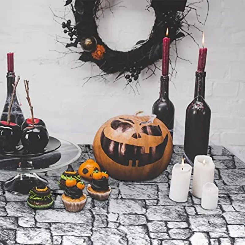 Stone Wall Tablecloths Plastic Brick Stone Tablecloth Medieval Themed Party Decor Castle Brick Wall Table Covers for Halloween