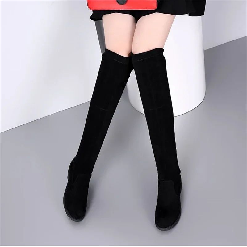 Women Heigh Tened Suede Long Boot Autumn New Woman Bottomed High Boot Elastic Fashion Boots Female Knight Shoes