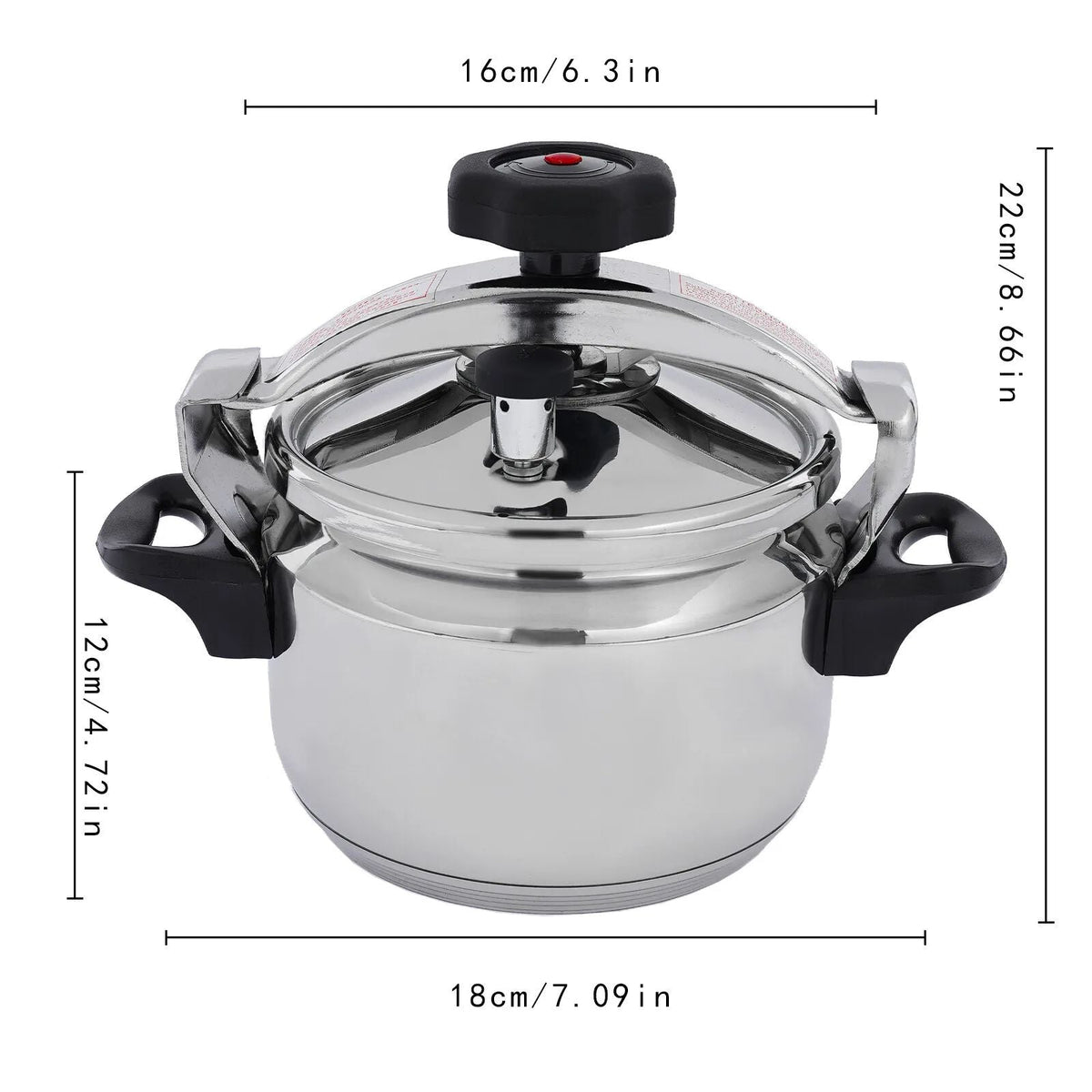 Aluminum Pressure Cooker Induction Compatible Cookware with Spring Valve Safeguard Devices 3L/3.17Qt Capacity For Electric, Gas