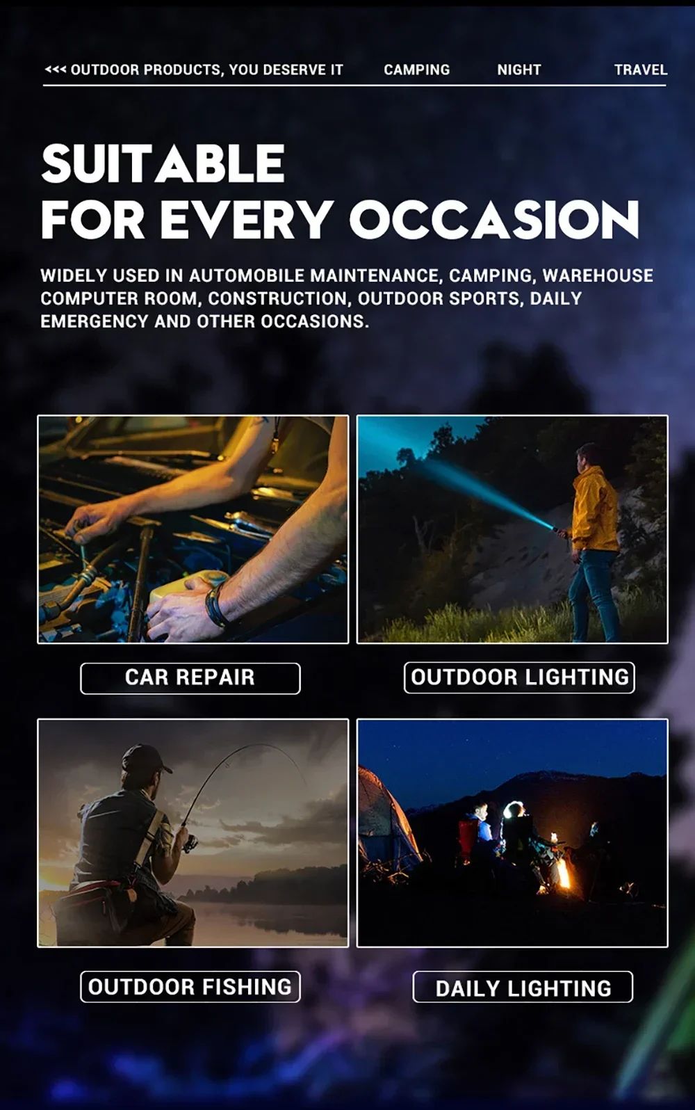 Powerful XHP50 LED Flashlight Waterproof Torch With Side Light 7 Modes Camping Fishing Lantern Type C Rechargeable Zoom Lamp