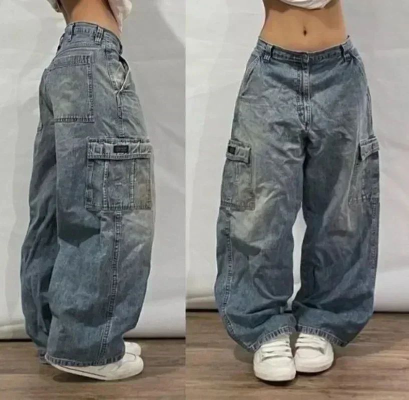 Y2K American New Trend Hip-hop Gothic Embroidered Jeans Men's Street Harajuku Leisure Loose Straight Wide-leg Pants Unisex Jeans