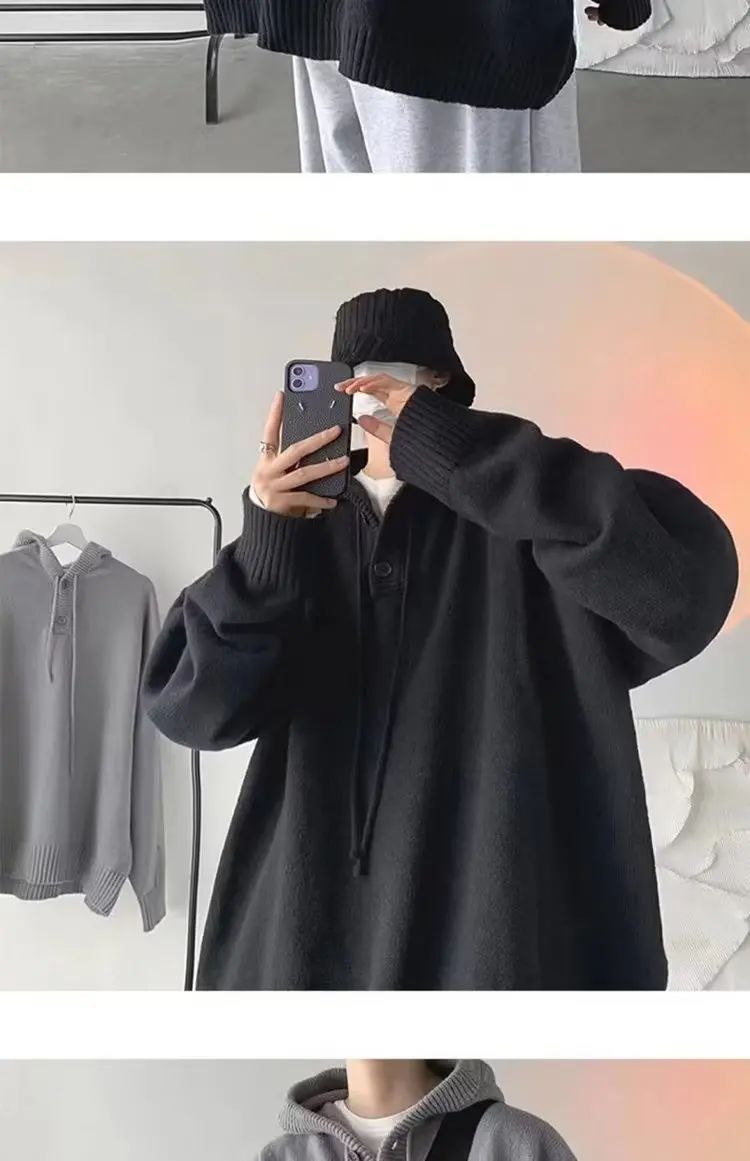 Men's Hooded Sweater Autumn/winter Vintage Idle Style Versatile Knitted Top Trendy Brand Sweater Casual Wear