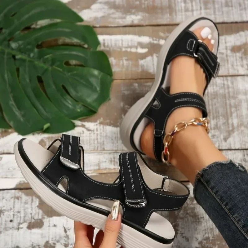 New Brand Female Sandals Summer Women Leather Light Casual Wedge Platform Shoes Blue Girls Outside Non-slip Shoes Plus Size 43