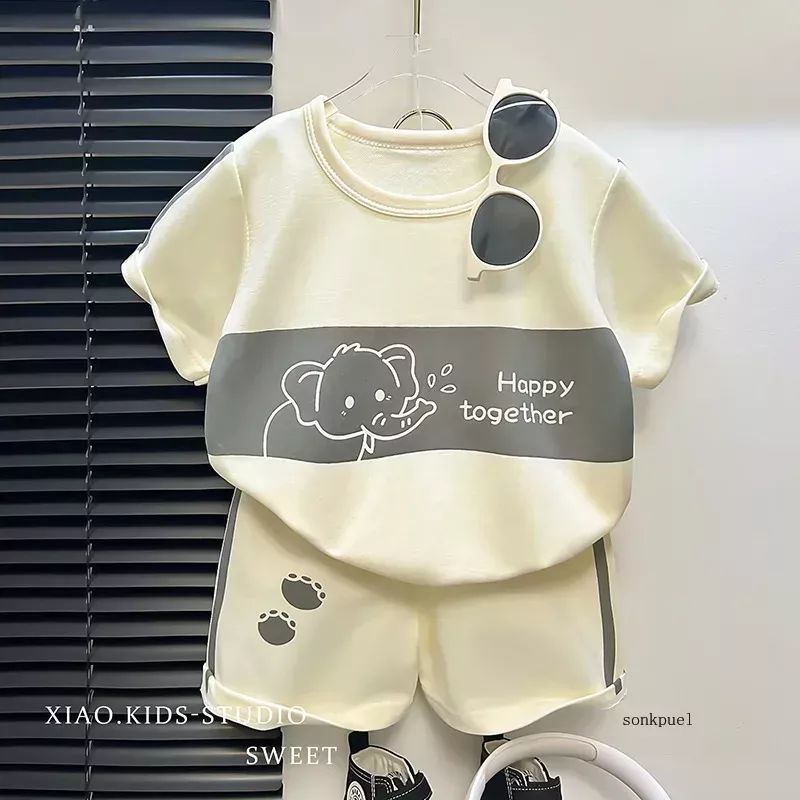 2Pcs Cartoon Bear Children Short Sleeve Shorts Sets Summer Kids Clothes Boy Girl Baby Thin Cotton Tee Tracksuits Fashion Outfits