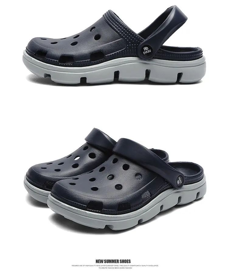 2024 Summer Plus Size Hollow Out Sandals Men's Breathable Slippers Trendy Thick Base Slip-On Beach Shoes Men's Footwear