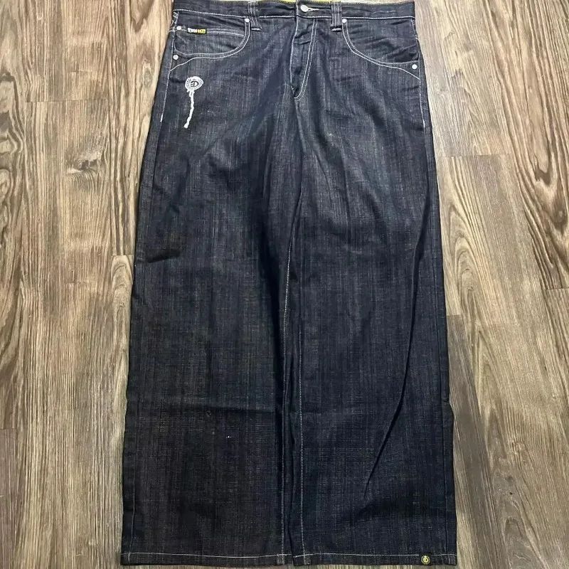 Y2K American New Trend Hip-hop Gothic Embroidered Jeans Men's Street Harajuku Leisure Loose Straight Wide-leg Pants Unisex Jeans