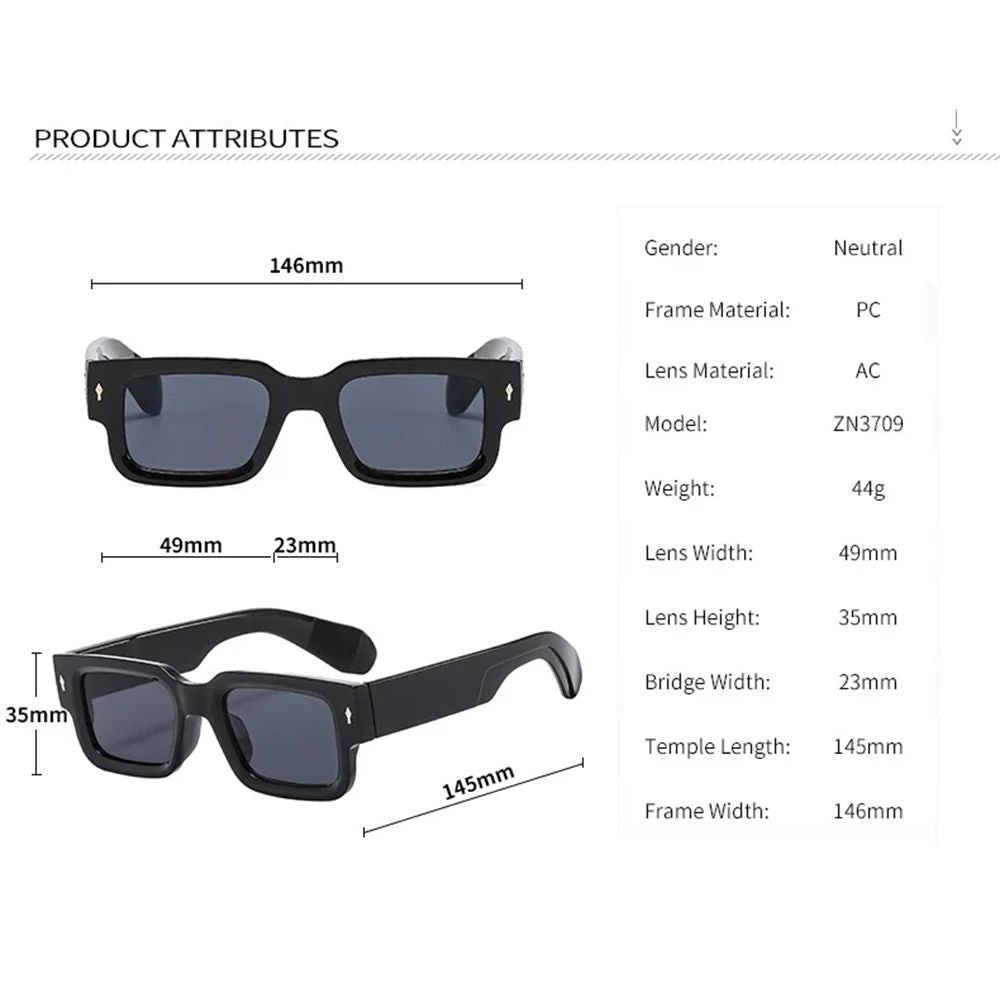 Retro Men Square Sunglasses For Women Vintage Luxury Rivet Designer Sun Glasses Fashion Arrow Shades UV400 Eyeglasses