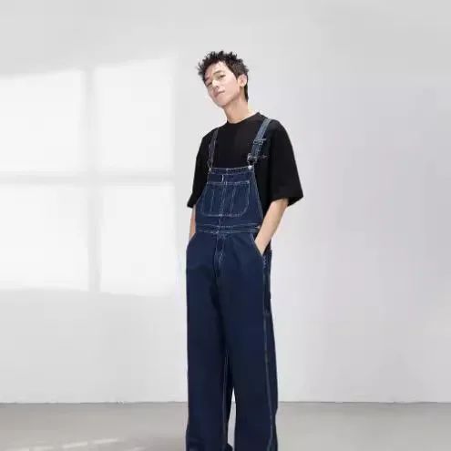 Retro Japanese Style Overalls Casual Straight Leg Workwear Jeans American Streetwear Couples Denim Overalls Loose Fit Men's Jean