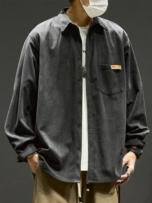 Autumn Long Sleeve Corduroy Shirts For Men Plain Y2K Vintage Cargo Shirt New Korean Fashion Loose Streetwear Blouses Clothes