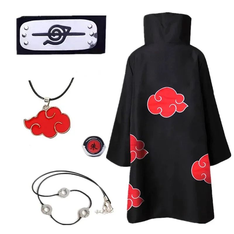 Cartoon Embroidered Standing Collar Red Cloud Cloak Robe Costume Men Kid Halloween Role Play with Rings Headdress Necklace Props