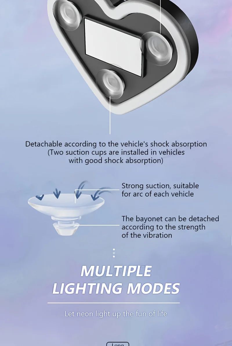 Solar-Powered Led Car Window Neon Lights - Heart-Shaped Rgb-Free Color-Changing Interior Wiring Free Atmosphere Light