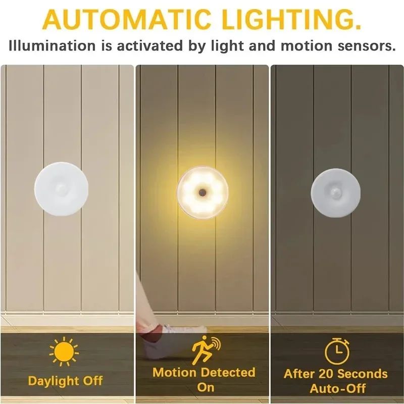 USB Charging Smart Sensor Lamp LED Human Body Induction Night Light Bedside Bedroom Home Corridor Lighting 8 LEDs Mini Wall Lamp