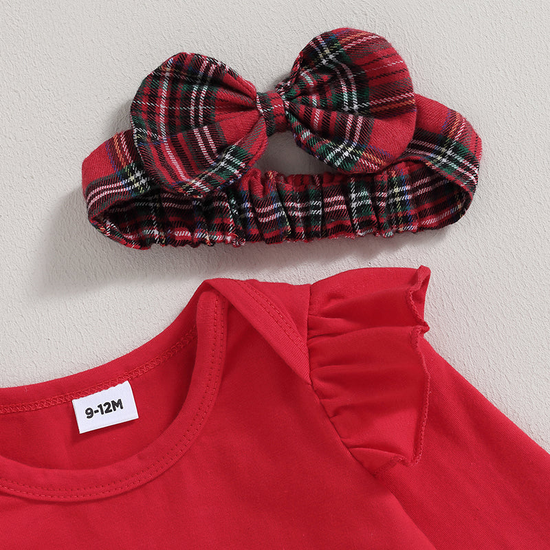 ma&baby 0-18M Christmas Newborn Infant Baby Girl Clothes Sets Knit Red Romper Deer Plaid Skirts Headban Xmas Outfits Costume D05
