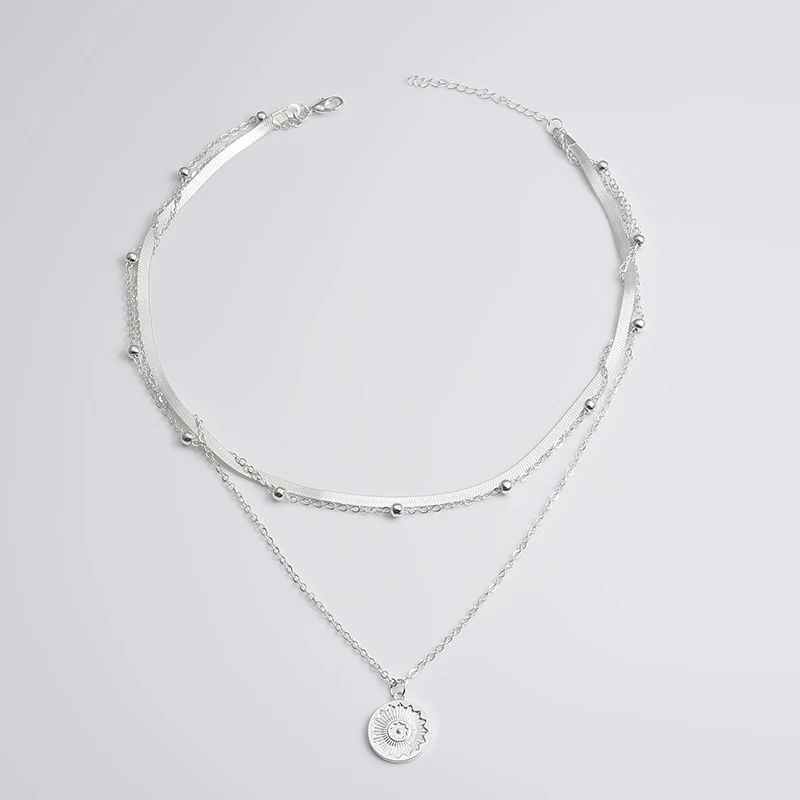 925 Sterling Silver Three-Layer Round Necklace Simple Snake Chain Charm Ball Chain Party Wedding Gift Women's Exquisite Jewelry