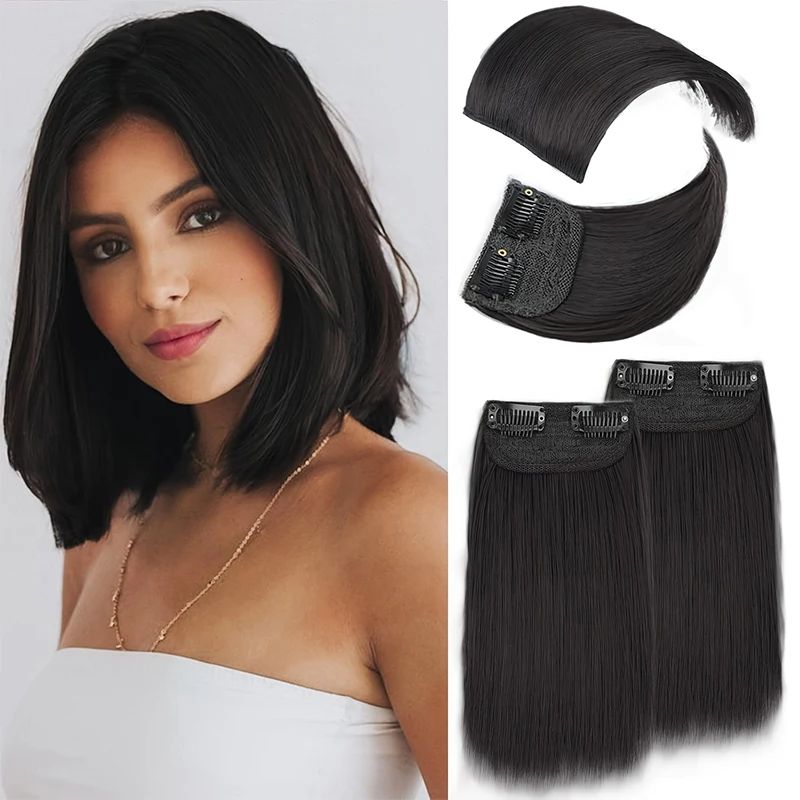 2pcs Synthetic Clip In Hairpiece Hairpin One Piece Seamless Artificial Hair Pad Natural Hair Extensions Fake for Women