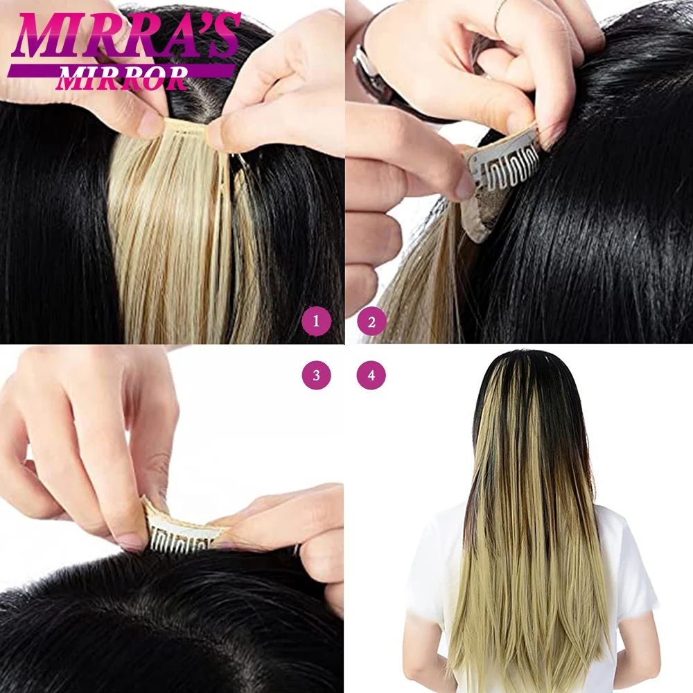 16 Clips in Hair Extensions 24Inchs Long Straight Hairstyle Synthetic Blonde Black Hairpieces Heat Resistant Fake Hair 6Pcs/Set