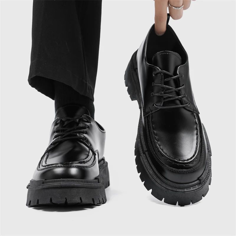 Fashion Thick Sole Leather Men Casual Shoes Classic Formal Business Men Dress Shoes Breathable Lace-Up Handmade Shoes Moccasins
