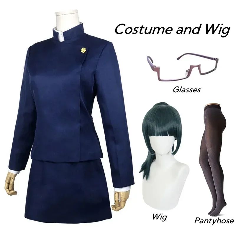 Jujutsu Kaisen Maki Zenin Cosplay Costume Maki Zenin Glasses Wig Top Skirts Full Set Maki Halloween Party Uniform for Women Men