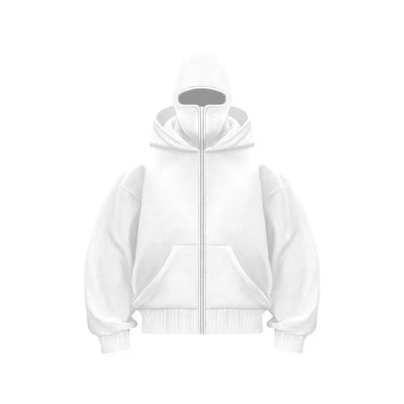 Men and women Balaclava Y2K Gothic Harajuku winter new item double hooded sweatshirt men's hooded mask zipper sportswear