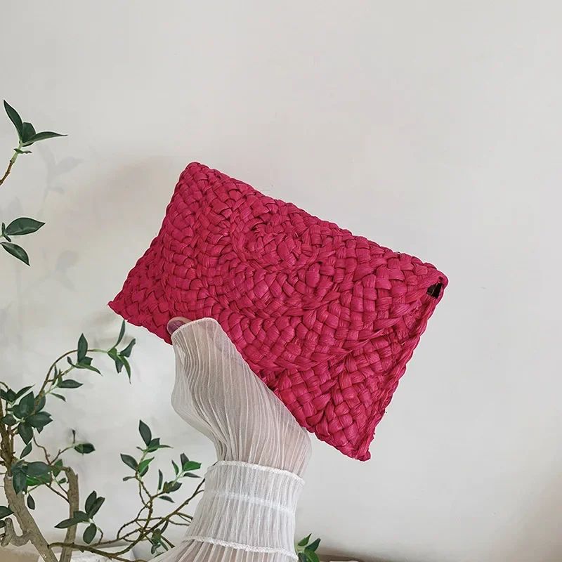 Fashionable Corn Husk Straw Bags Hand-woven Women Clutch Envelope Handbag Long Purse for Female Summer Beach Bag Bolsa 2024