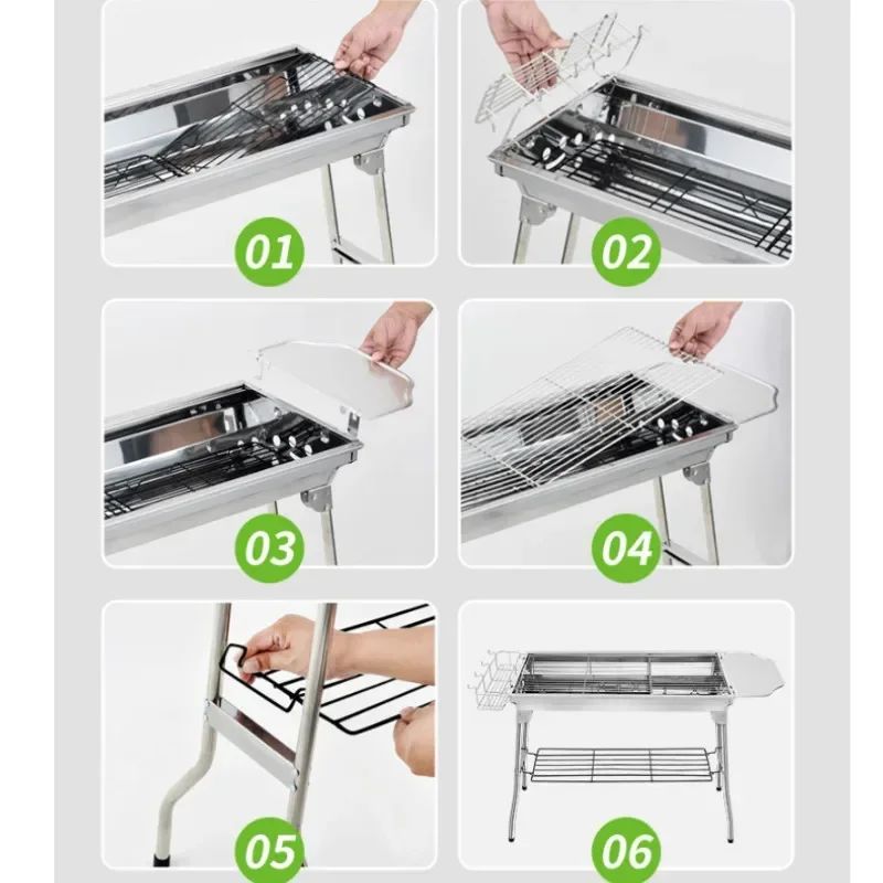 Stainless Steel Charcoal Grill Barbecue Tool Portable Free Installation Handle Folding BBQ Cooking Grid For Park