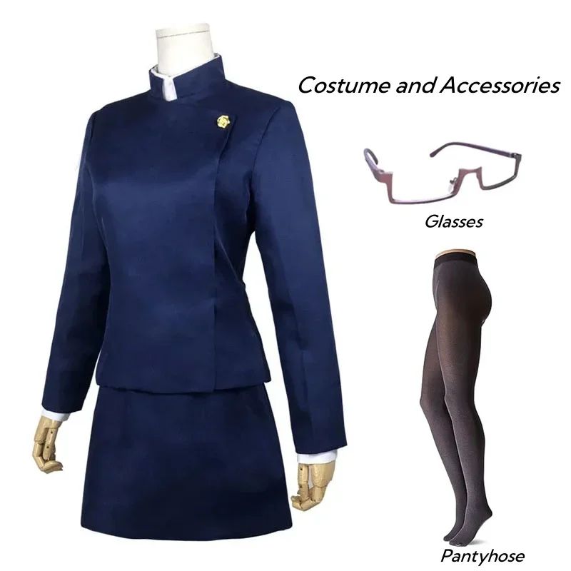 Jujutsu Kaisen Maki Zenin Cosplay Costume Maki Zenin Glasses Wig Top Skirts Full Set Maki Halloween Party Uniform for Women Men