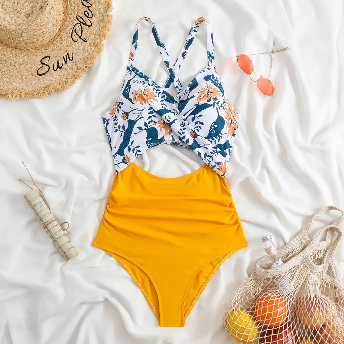 Sexy Hollow Cross Sling Swimwear Color Matching Backless Swimsuit One Piece Bikini Fashion Bathing Suits Swimming Suit For Women