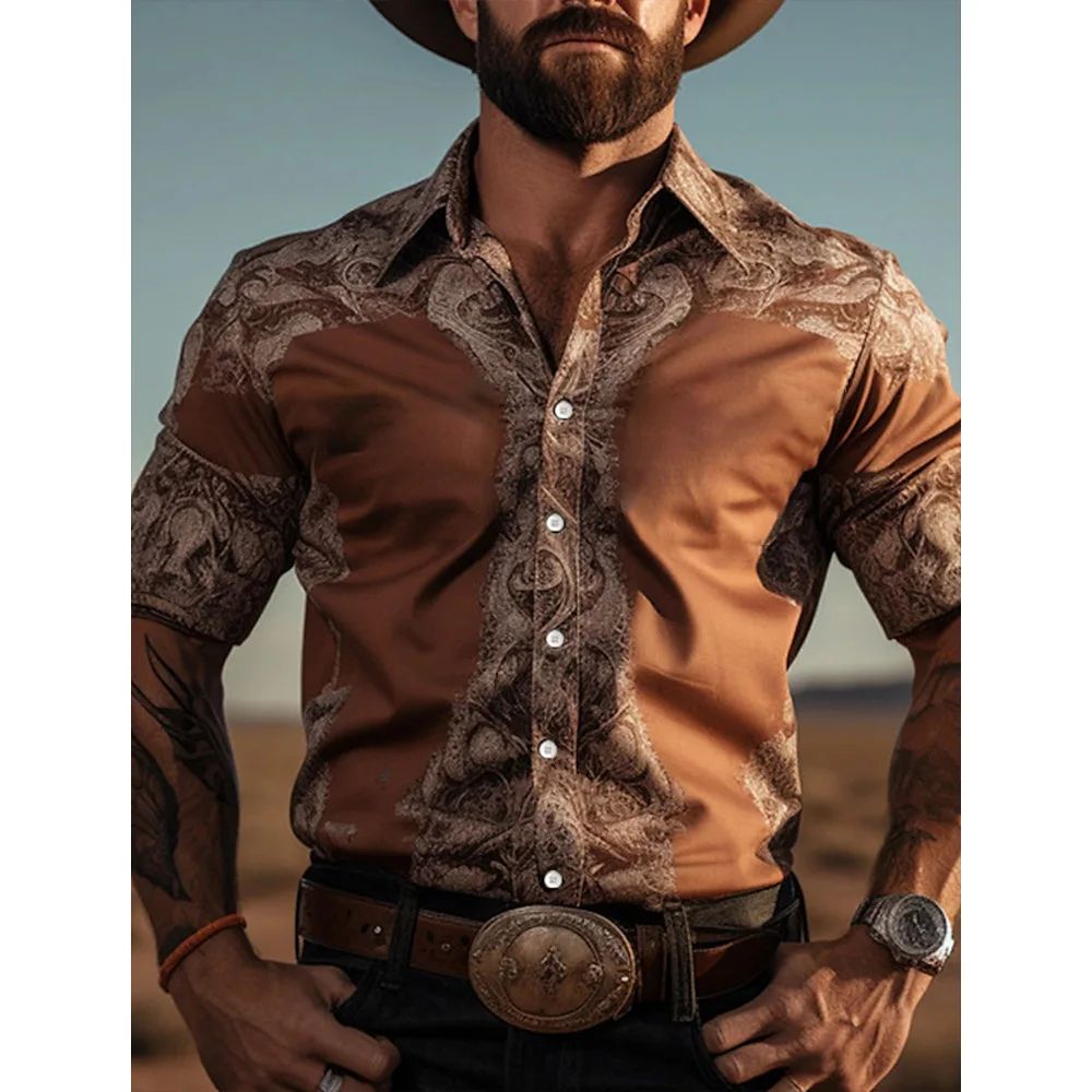Men's Shirt Yellowstone Western Denim Shirt Elegant patchwork vintage men's lape