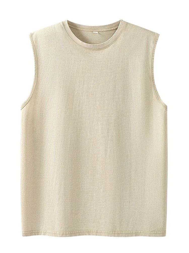 2025 Summer New cotton Men's Washed Cotton Tank Tops Muscle Gym Sleeveless Workout T Shirts Running Beach Loose Tees