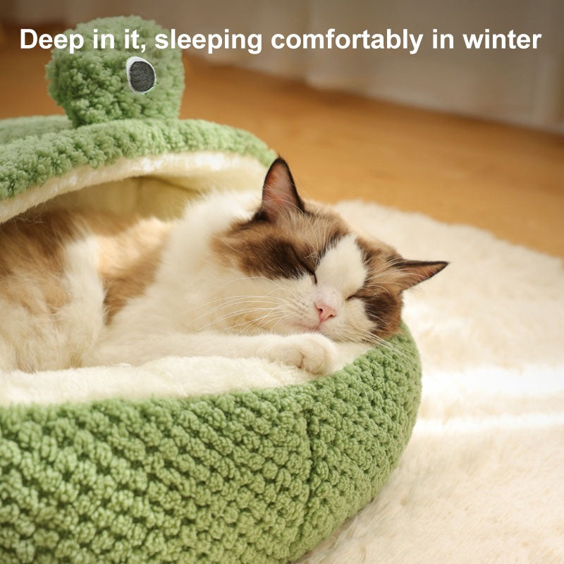 New Pet Nest Winter Warm Dog Den Cat Villa Plush Pets Mattress Small Frog Shape Semi Enclosed Kitten Puppy House Pet Supplies
