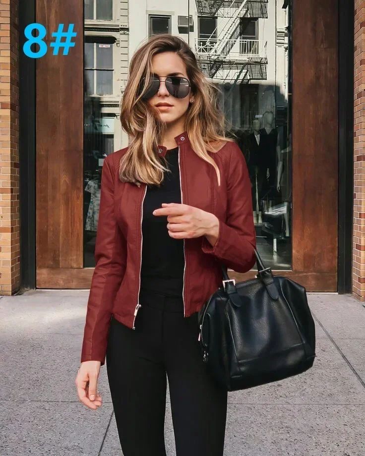 Allukasa Women Bike Coat PU Leather Outwear Zipper Outfit Spring Autumn WomeFashion Short Thin Female Jacket 2020