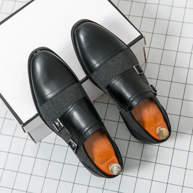 Spring Italian Double Button Loafers High-quality Blue Leather Shoes for Men Men Leather Shoes Patent Mens Wedding Dress Shoes