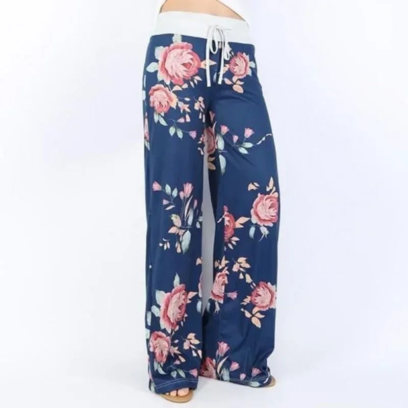 Plus Size L-8XL Fashion Women Casual Loose Stretch Printing Long Wide Leg Yoga Pants Drawstring Lounge Pants Pajama Pants
