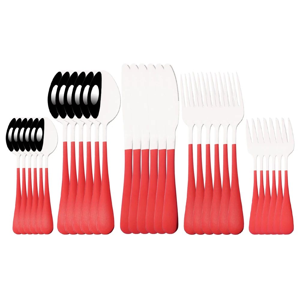 6/30Pcs Rainbow Dinnerware Stainless Steel Cutlery Set Knife Cake Fork Tea Spoon Flatware Set Kitchen Silverware Tableware Set