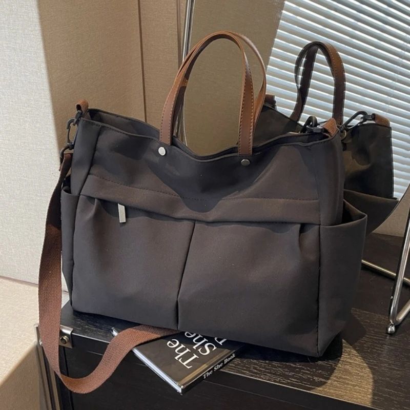 Designer Women's Tote Bag Spacious Nylon Handbag Multiple Pocket Large Capacity Commuting Shoulder Bag Lightweight Shopping