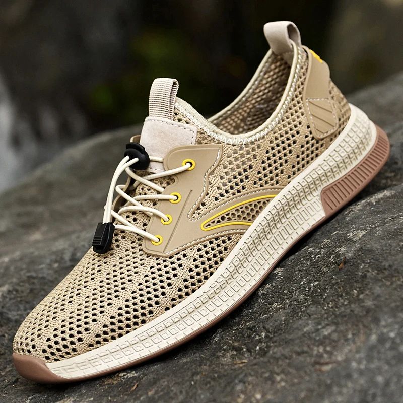 Outdoor Men Casual Shoes Genuine Leather Mens Shoes Brand Climbing Hiking Travel Shoes Breathable Man Sneakers Summer Footwear