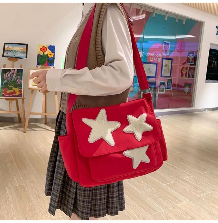 Women Star Pattern Y2k Messenger Bag Casual Tote Lady Simple Large Capacity Shoulder Bag Girl Travel School Bookbag Handbag