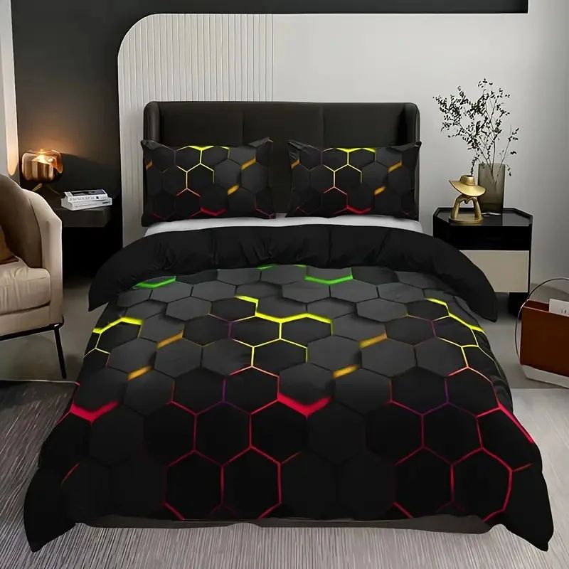 Colorful Geometry Bedding Set - Duvet Cover With Pillowcase For Single Double Bed Kids Adults Queen King Size Options Available