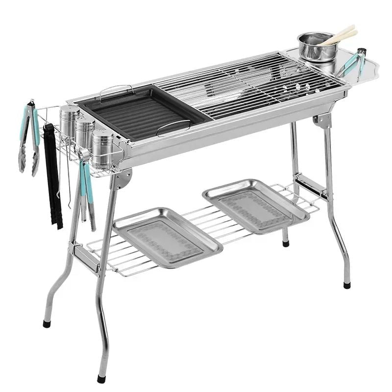 Stainless Steel Charcoal Grill Barbecue Tool Portable Free Installation Handle Folding BBQ Cooking Grid For Park
