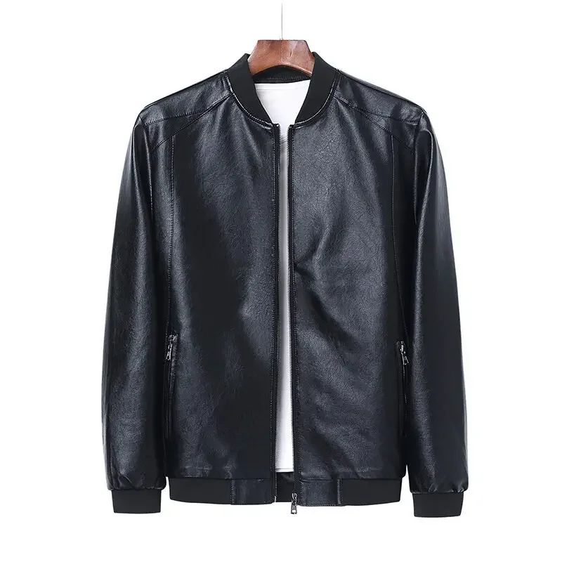 2025 Autumn New Men Black Biker PU Leather Coat Korean Fashion Men Pu Leather Jacket Trend Casual Fit Slim Baseball Clothes 8Xl