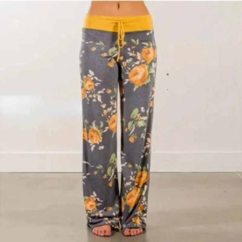 Plus Size L-8XL Fashion Women Casual Loose Stretch Printing Long Wide Leg Yoga Pants Drawstring Lounge Pants Pajama Pants