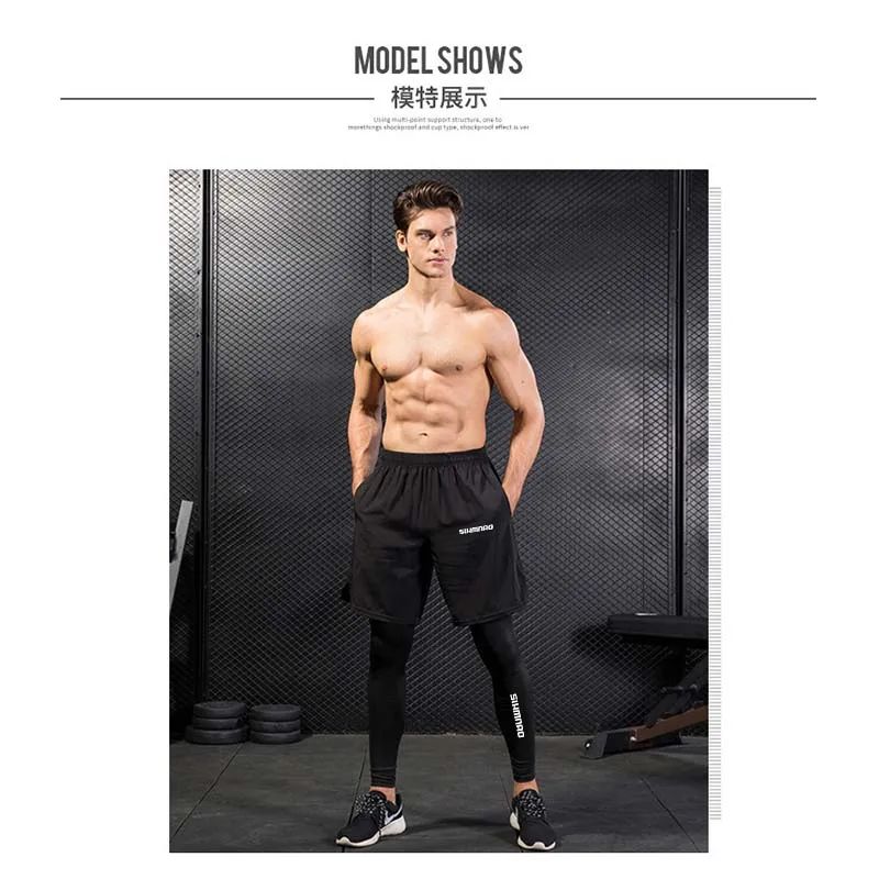 2025 Men's Outdoor Casual Quick Drying Fishing Pants, Cycling, Hiking, and Tight Elastic Two-piece Fitness Running Pants