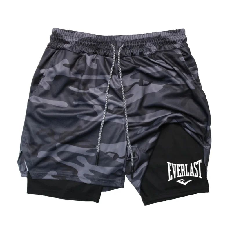 Men's compression gym shorts EVERLAST printed sports pants, double layered, quick drying basketball beach muscle fitness