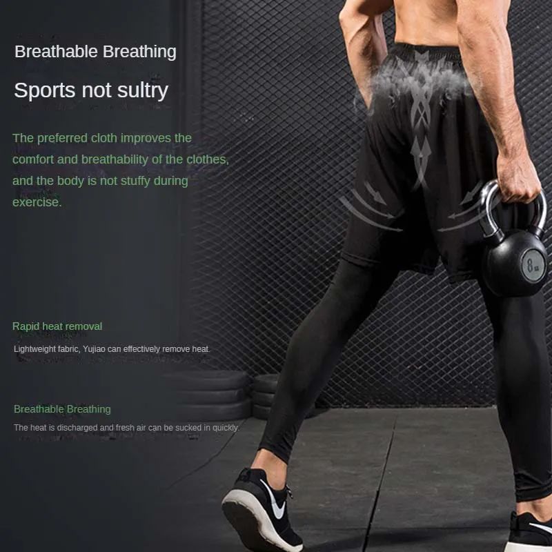 2025 Men's Outdoor Casual Quick Drying Fishing Pants, Cycling, Hiking, and Tight Elastic Two-piece Fitness Running Pants