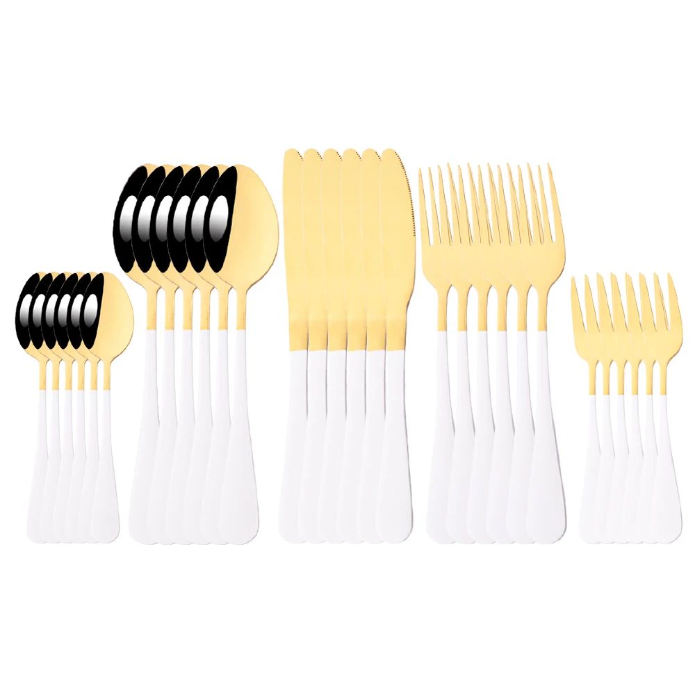 6/30Pcs Rainbow Dinnerware Stainless Steel Cutlery Set Knife Cake Fork Tea Spoon Flatware Set Kitchen Silverware Tableware Set